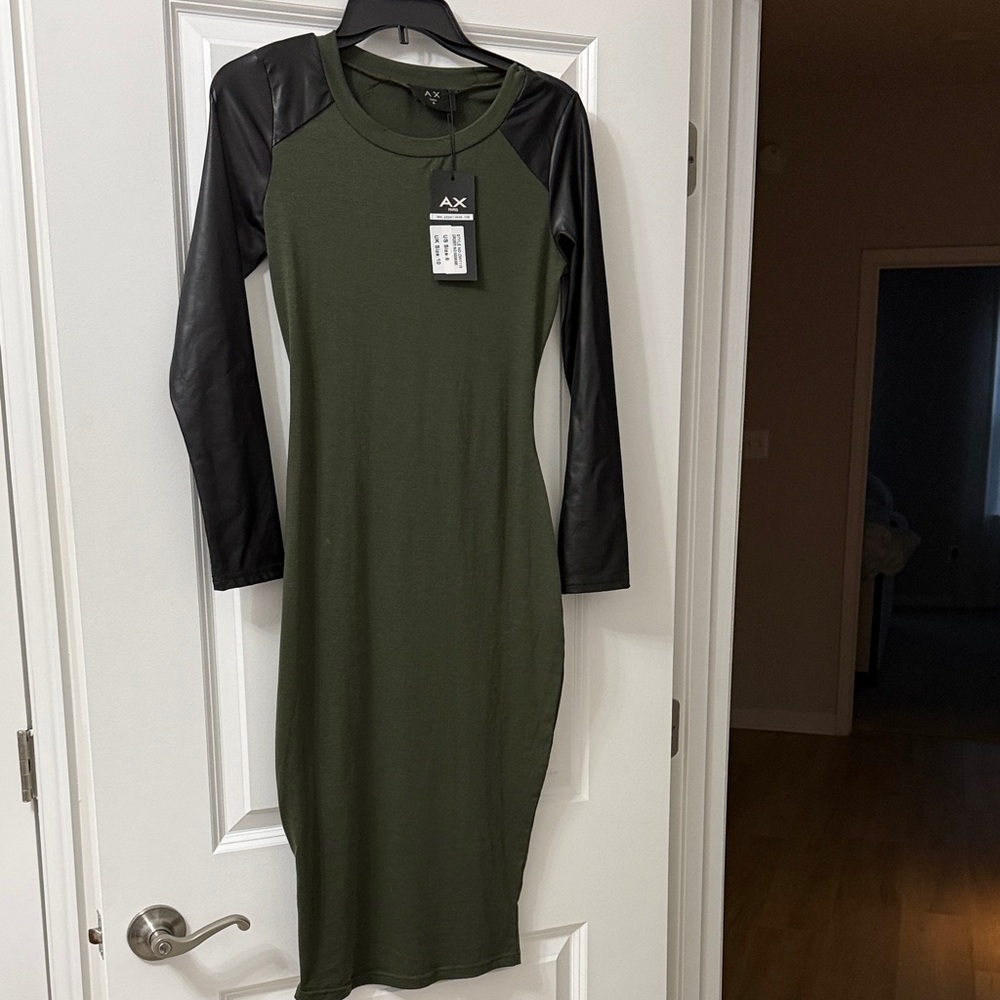 AX Paris Olive & Black Long Sleeve Bodycon Dress